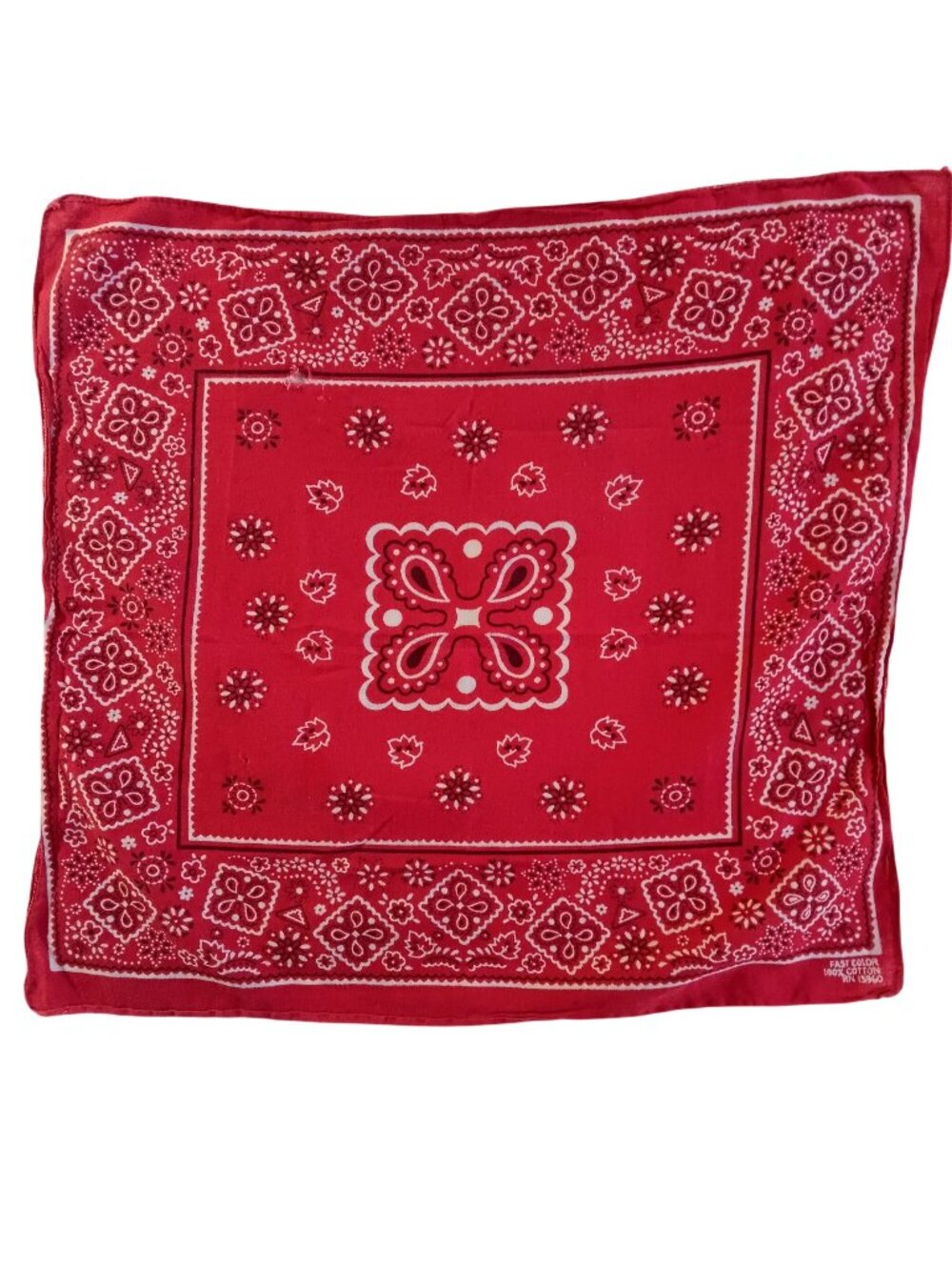 Vintage Cowboy Cowgirl Hanky Fast Color Cotton Red Bandana Geometric 20x19"